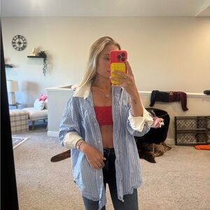 H&M Light Blue Striped Shirt with White Details